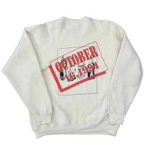 Vintage 90s Lee - Crewneck Marathon Running Graphic Sweatshirt - Cream L